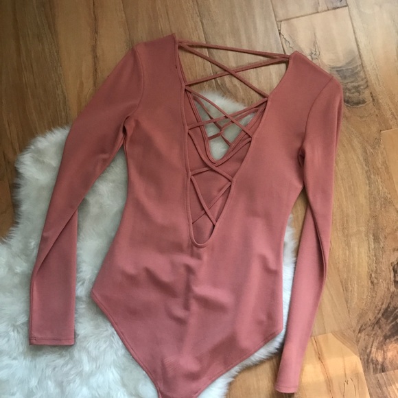 Forever 21 Blush Criss Cross Long Sleeve Bodysuit - Picture 4 of 5
